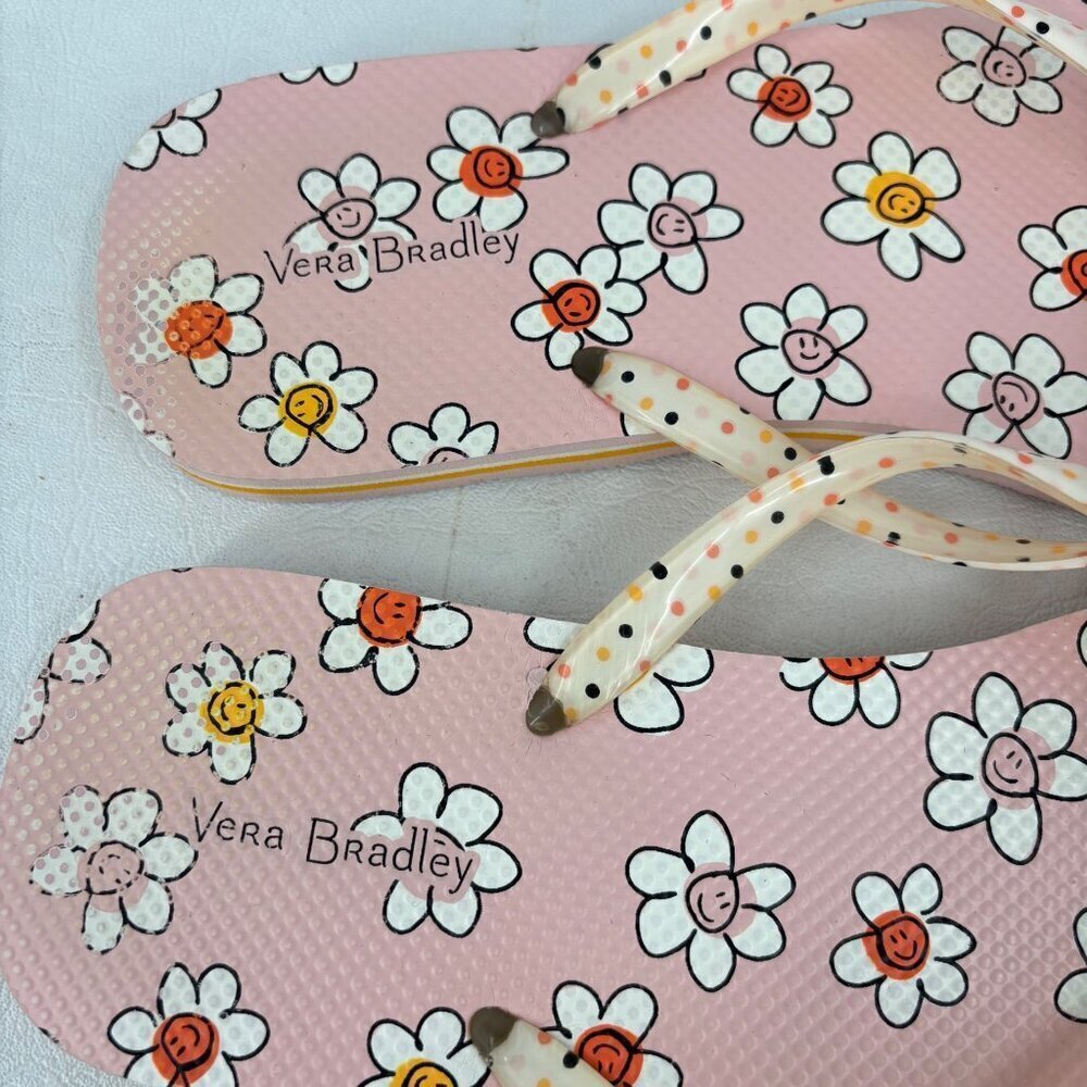 Vera Bradley Flip Flop Sandals Womens Size 9-10 Prairie Daisy Pink Floral - Picture 6 of 9